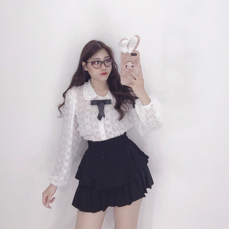 Áo lông cườm phối nơ