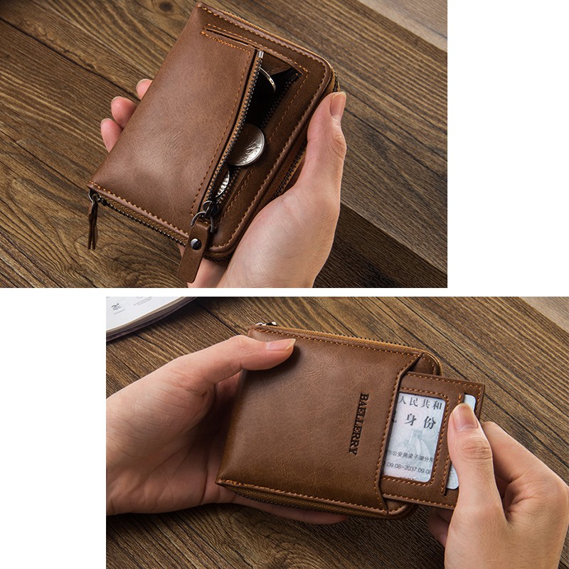 ✔Ví Ngắn Đựng Thẻ Bằng Da Có Nhiều Ngăn Đựng Thẻ Phong Cách Cổ Điển Dành Cho Nam Sinh