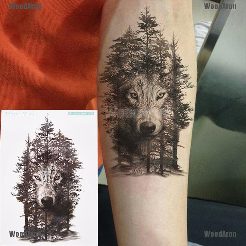 Hình xăm dán tạm thời DIY hình chó sói/rừng cỡ lớn cá tính chống thấm nước
