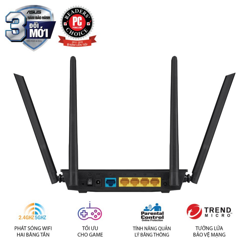 [MÃ ELBAU5 Giảm tới 500K] Bộ phát sóng (Router) Wifi băng tần kép ASUS RT-AC1200 V2