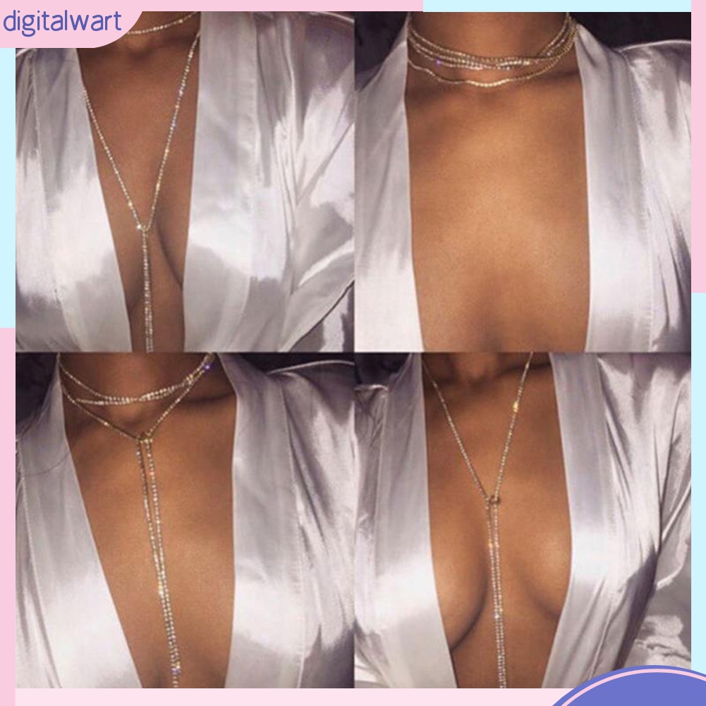 Vòng cổ hợp kim dáng dài đính đá nhân tạo lấp lánh sang trọng cá tính dành cho nữ