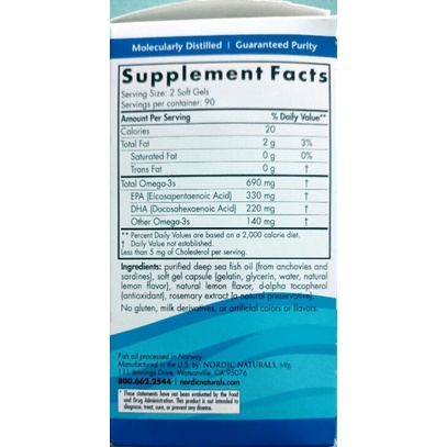 Viên uống bổ sung 690mg Omega 3 Nordic Naturals 180v hương chanh Mỹ