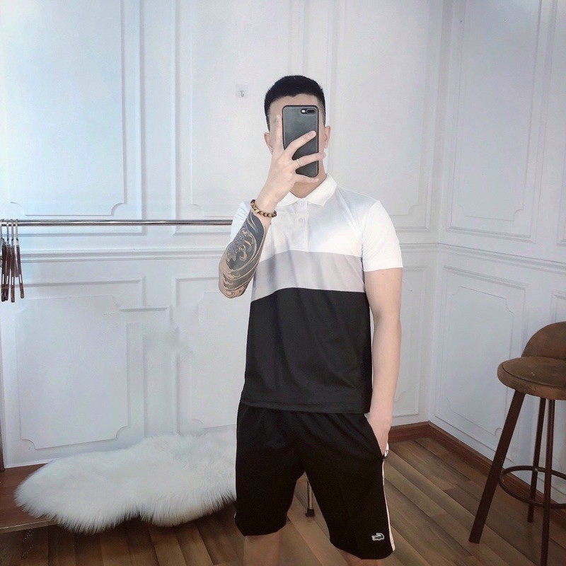 Bộ Hè Nam Cá Sấu Pha Màu Thêu Vạch Cực Sang | BigBuy360 - bigbuy360.vn