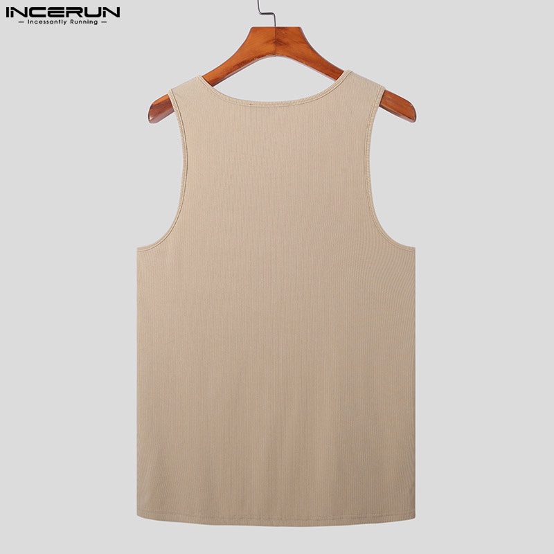 Áo ba lỗ INCERUN dệt kim in màu đơn giản cỡ S-5XL hợp thời trang cho nam