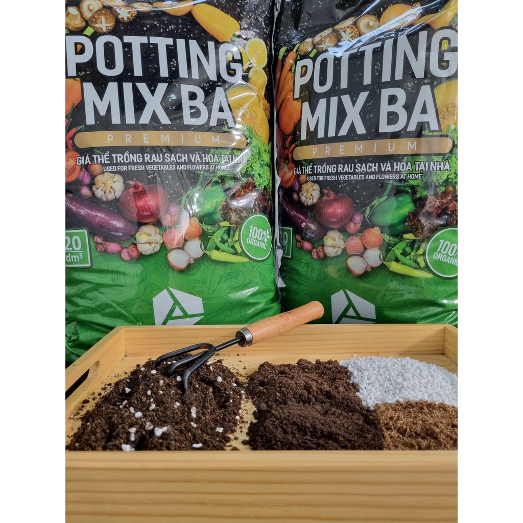 Đất trồng rau sạch và hoa Potting Mix BA, giá thể trồng rau hữu cơ an toàn, tơi xốp, thoáng khí 20dm3