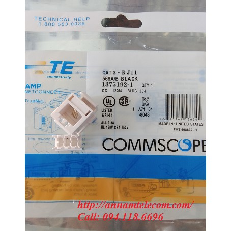 Nhân điện thoại RJ11 Cat3 commscope