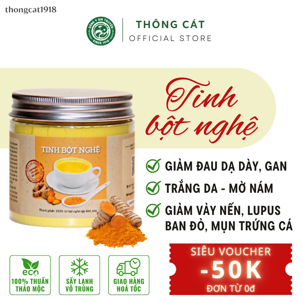 Tinh bột nghệ nguyên chất Đông y gia truyền Thông Cát(Since 1918)_sáng da mờ thâm mụn, hỗ trợ giảm đau, loét dạ dày