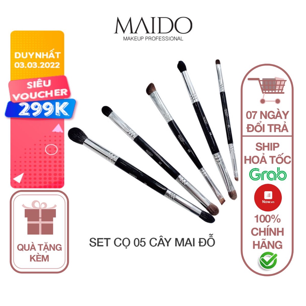 Set cọ 5 cây 2 đầu cọ đánh má bầu mắt cọ lông mày cọ kẻ line dặm son viền môi S023 MAIDO cosmetics