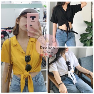 [Ảnh thật] Sơ mi croptop cổ vest cột tà 3 màu ulzzang
