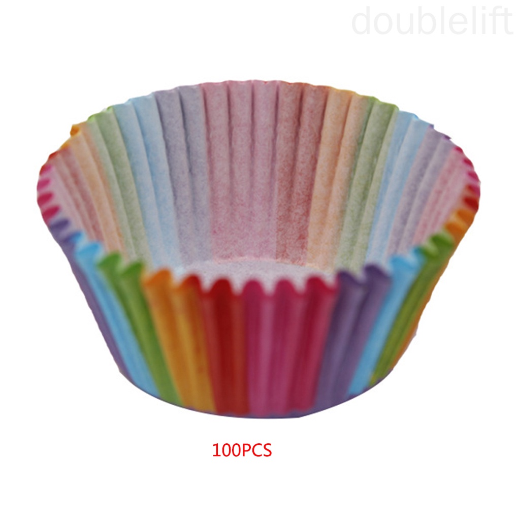 Set 100 Cốc Giấy Làm Bánh Cupcake Màu Cầu Vồng