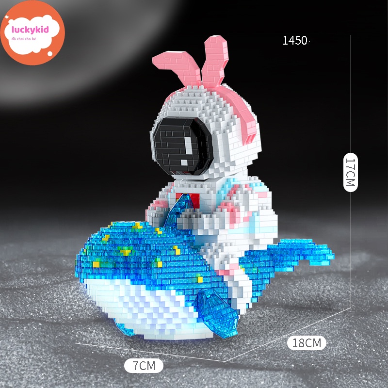 Xếp hình lắp ráp lắp ghép mô hình phi hành gia cưỡi cá voi có đèn phát sáng cho bé trai bé gái - Luckykid