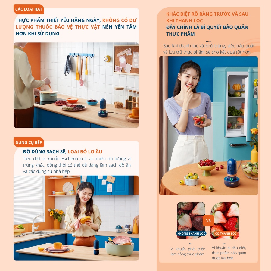 Máy khử trùng hoa quả xiaomi tiệt trùng rau quả khử khuẩn thực phẩm tự động loại bảo hóa chất độc hại
