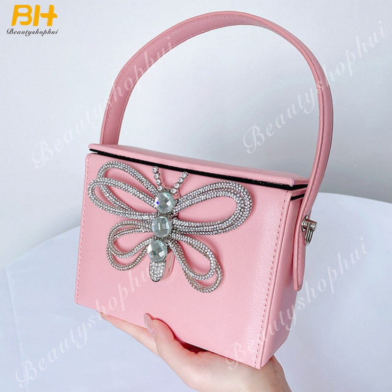 Túi Xách Da PU Cầm Tay Dáng Vuông Nhỏ Đính Đá Thời Trang 2022 Sang Trọng Cho Nữ