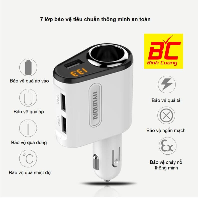 Tẩu sạc Hyundai một tẩu ba cổng USB cao cấp