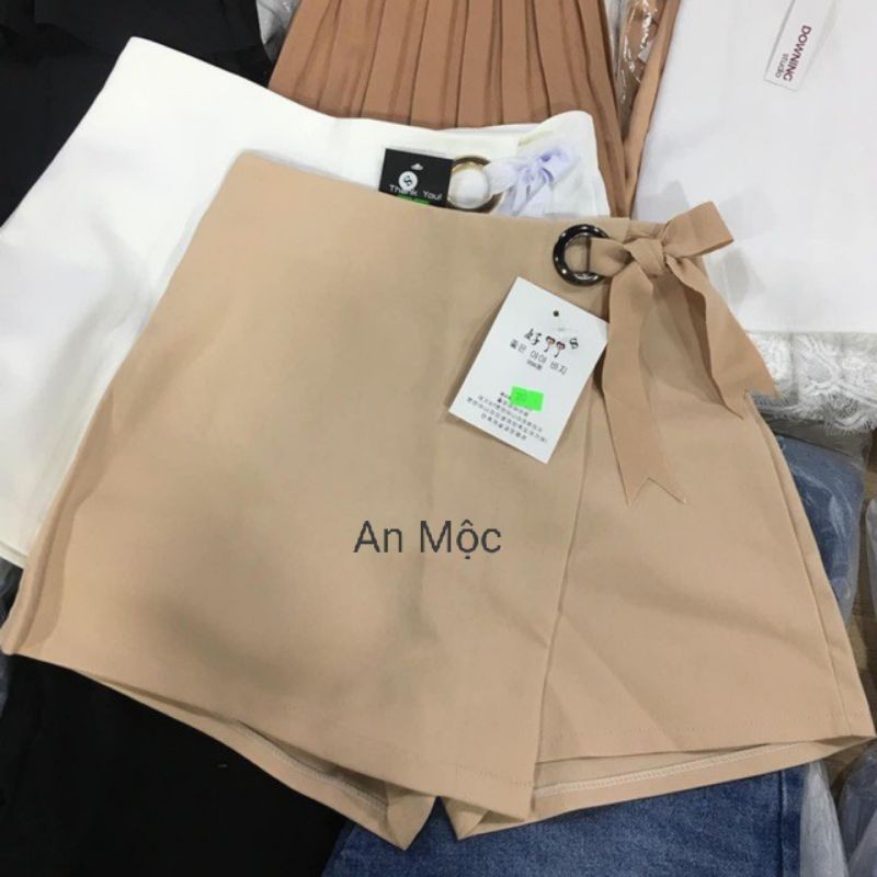[AN MỘC] Quần đùi váy vạt chéo buộc nơ eo cho nữ