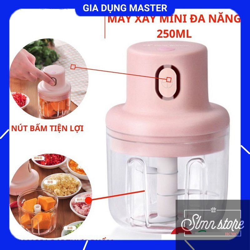 Máy xay tỏi ớt Sạc Pin đa năng 250 ml, máy xay rau củ quả nhỏ gọn, tiện dụng. SD1-XayToi-Pin