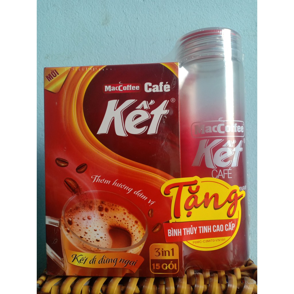 CÀ PHÊ KẾT 3 TRONG 1[ HỘP 15 GÓI x 20G]. Tặng bình thủy tinh cao cấp.