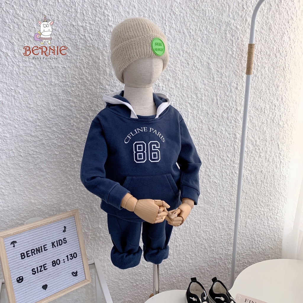 Bộ nỉ bông unisex dày ấm cho bé, set bộ nỉ dài tay có lót bông giữ ấm