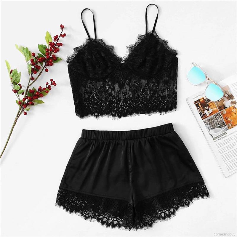 Bộ Đồ Ngủ Hai Dây Phối Ren Gợi Cảm Cho Nữ
