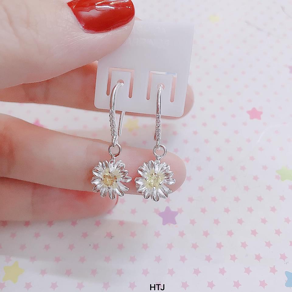 Bông tai nữ bạc ta cúc hoạ mi móc câu xinh xắn - Kho sỉ bạc Nhất Linh