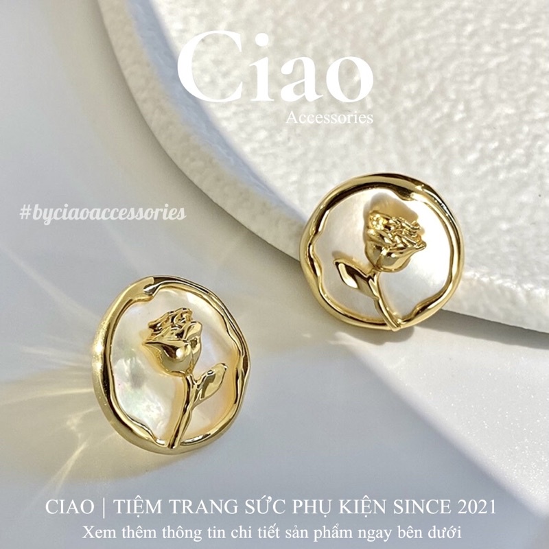 [HOẢ TỐC 1H] Khuyên tai/ Bông tai mạ bạc S925 thiết kế hoa hồng sang trọng Marriot Ciao