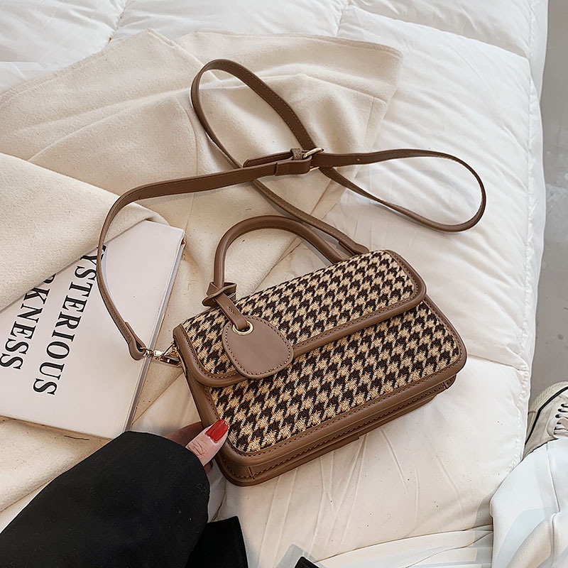 Túi xách nữ đẹp túi đeo chéo đeo vai nữ đi chơi giá rẻ họa tiết caro vintage QH013