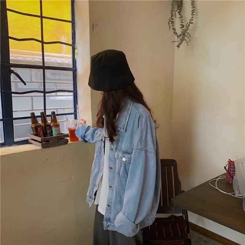 Áo khoác jeans unisex nắp túi cúc