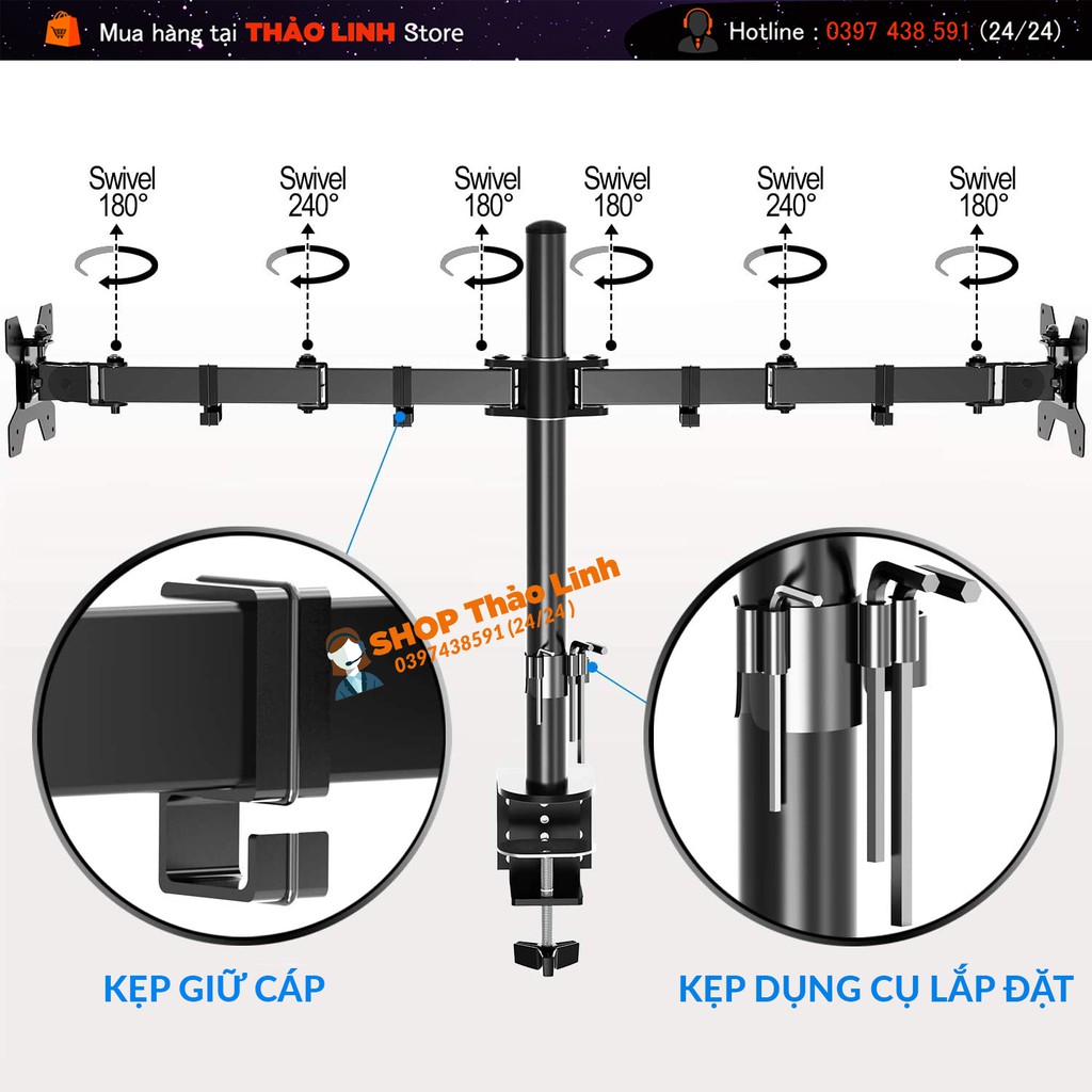 Giá Treo Màn Hình - Dual Monitor Desk Stand M052 - Giá Treo 2 Màn Hình 17 -27 Inch  - Tải Trọng 9kg - Xoay Màn 360 Độ