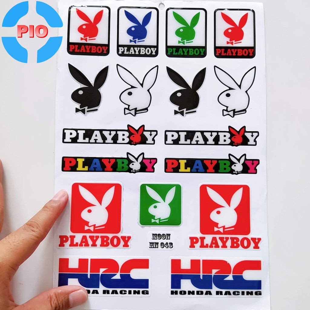 Bộ Tem PlayBoy Dập Nổi Cao Cấp Sticker cute Dán Xe Máy, Ô Tô, Mũ Bảo Hiểm, Chống Thấm