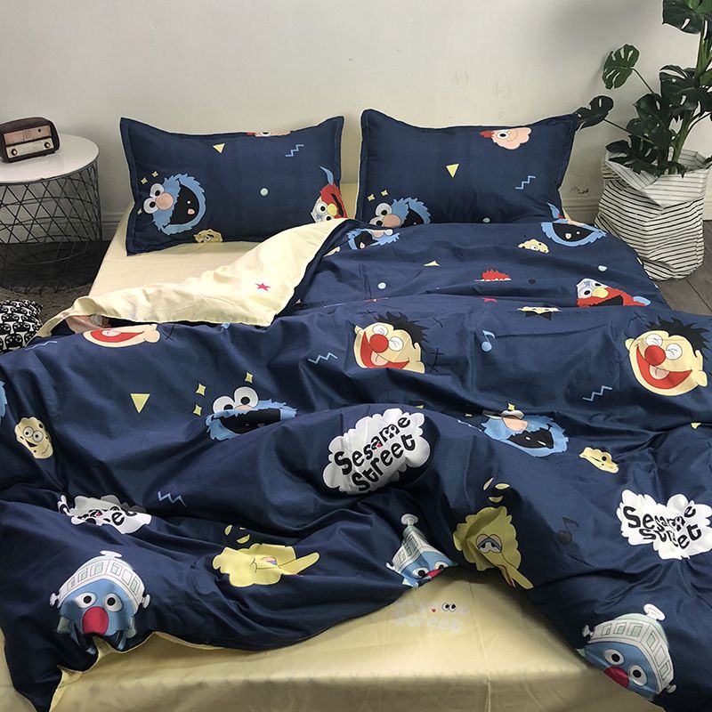 Bộ Vỏ Chăn Ga Gối Đệm Phẳng In Hình Sesame Street Trang Trí Nhà Cửa