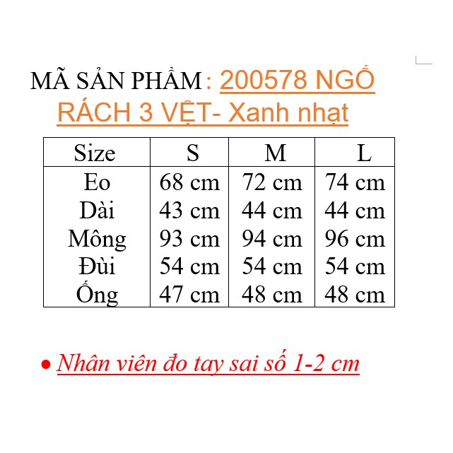 200578 NGỐ RÁCH 3 VỆT- XANH NHẠT - S,M,L,XL | BigBuy360 - bigbuy360.vn
