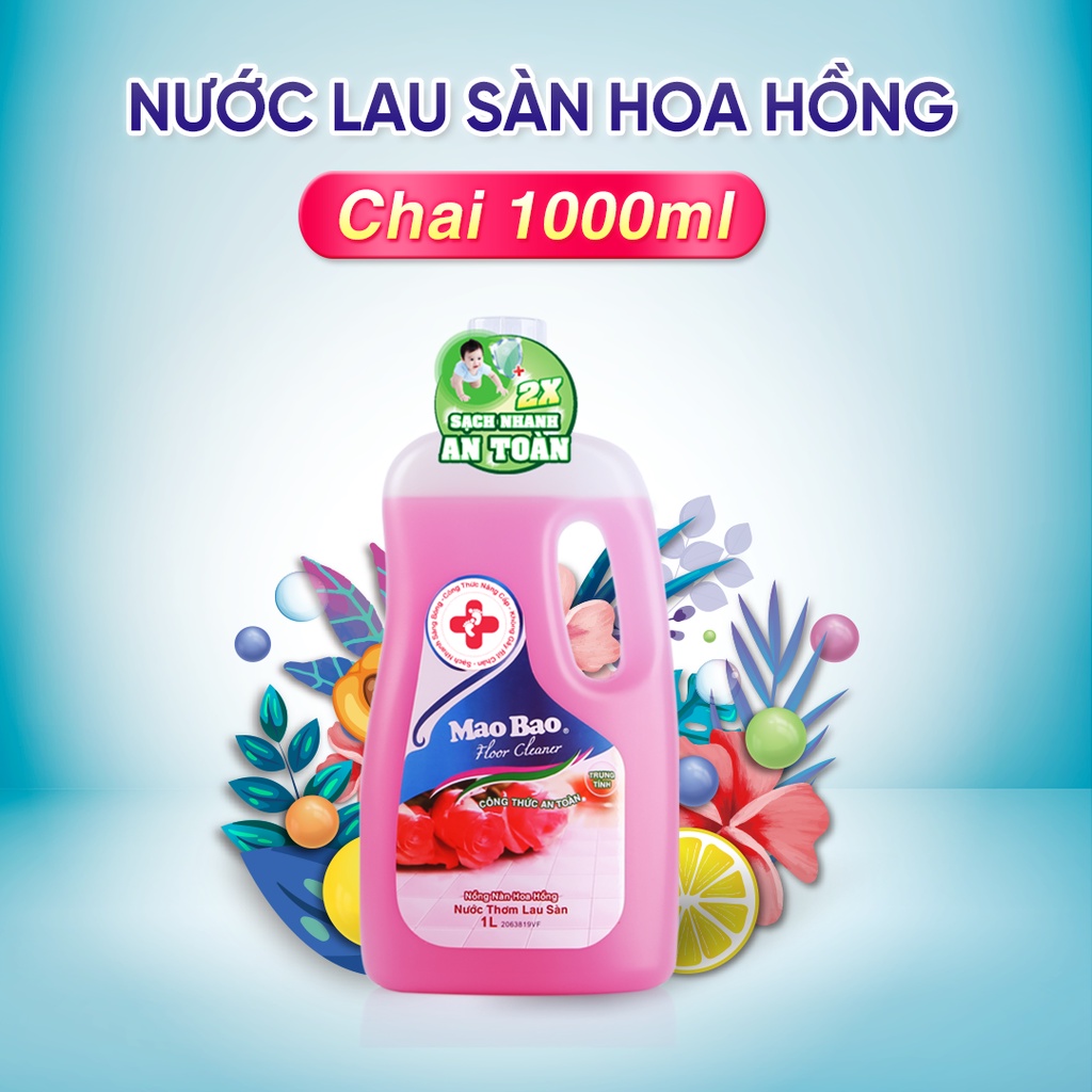 Nước Lau Sàn Mao Bao hương hoa hồng chai 1L