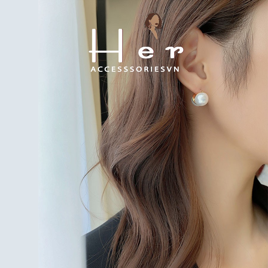 Hoa Tai Nữ Hạt Trai Tròn Bán Nửa Vintage Her Accessories H9