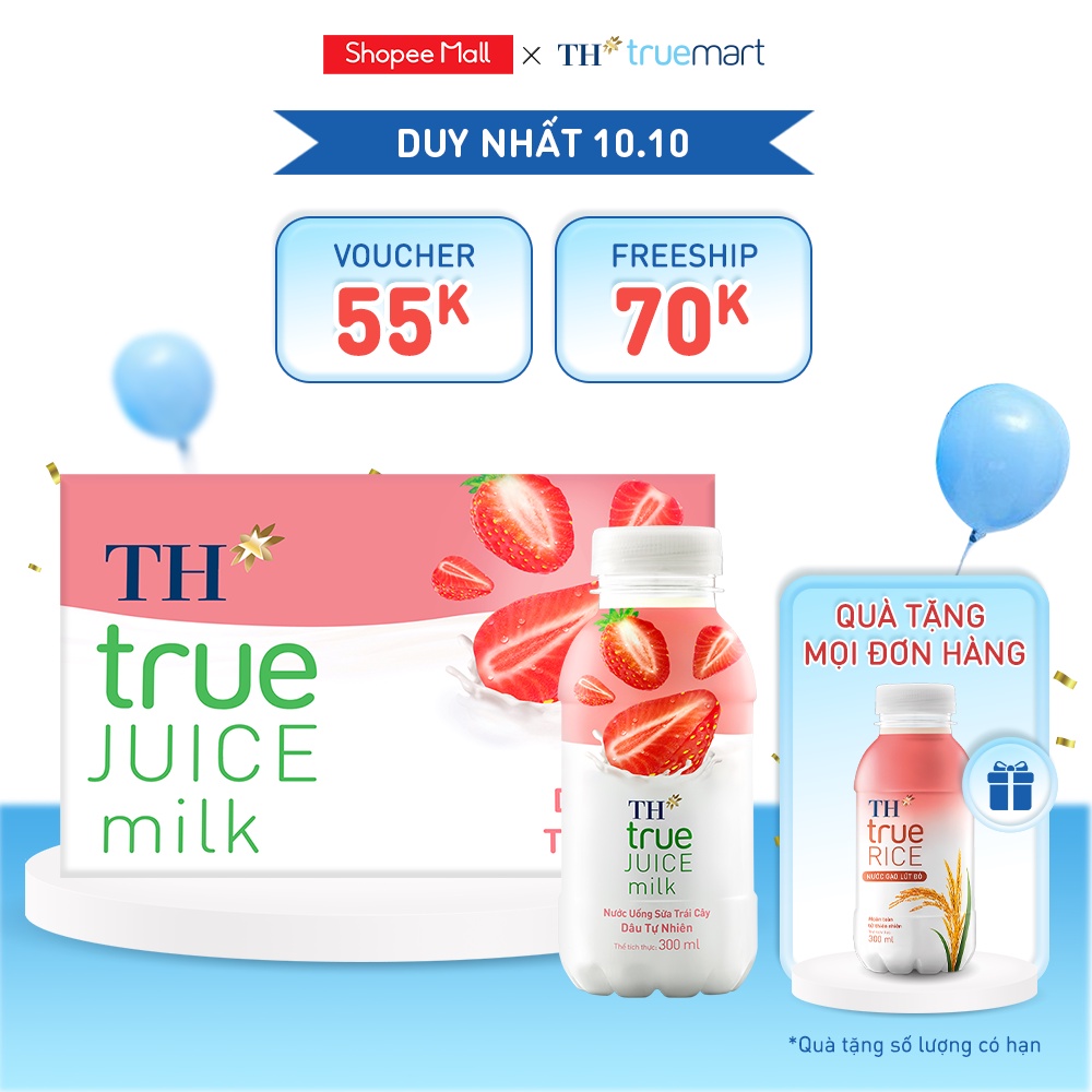 Thùng 24 chai nước uống sữa trái cây dâu tự nhiên TH True Juice Milk 300ml (300ml x 24)