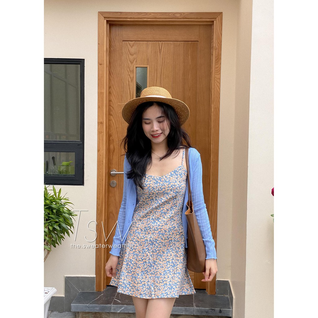 Set cardigan mỏng kèm váy 2 dây mini hoa nhí (Ảnh thật) | BigBuy360 - bigbuy360.vn