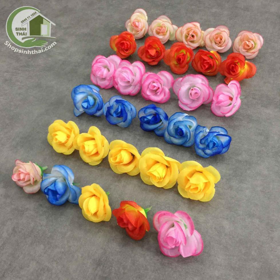 Bịch 25 bông hoa hồng giả màu vàng, cam, hồng, kem, xanh dương - hoa giả - hoa vải cao cấp
