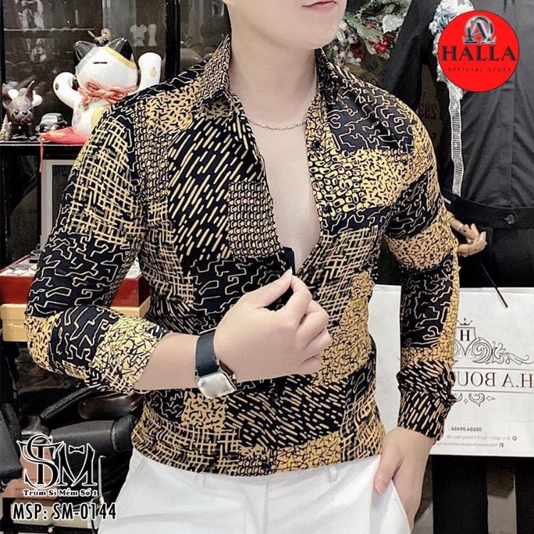 Áo Sơ mi nam họa tiết xu hướng thời trang mới HALLA áo sơ mi đẹp kiểu công sở hàn quốc