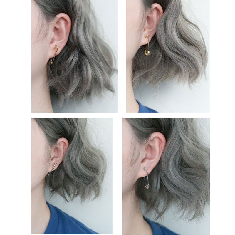 Đôi bông tai hình ghim băng mạ bạc cá tính thời trang