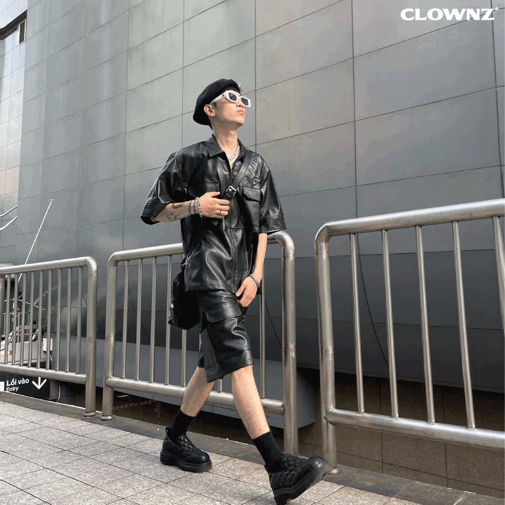 Set áo khoác da local brand ClownZ C-star Black Leather, da tổng hợp unisex nam nữ form rộng