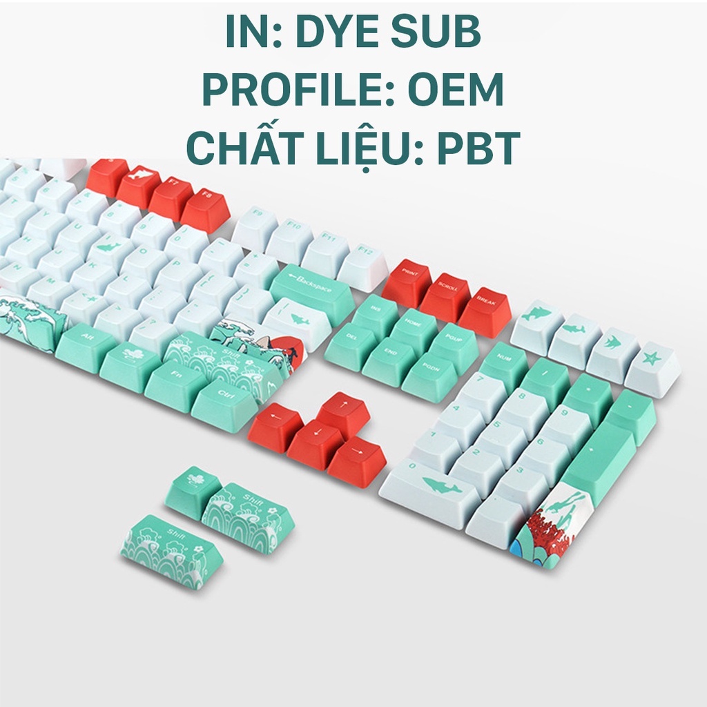 Keycap CORAL SEA Profile OEM chất liệu PBT in Dyesub Full 123 nút cho bàn phím cơ (Filco, Leopold, IKBC, Edra, keychron)