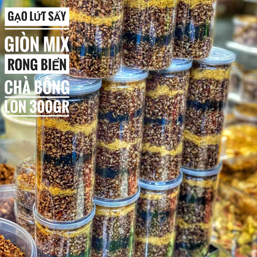 Gạo Lứt Sấy Giòn Mix Rong Biển &amp; Chà Bông Ăn Liền Lon 300gr