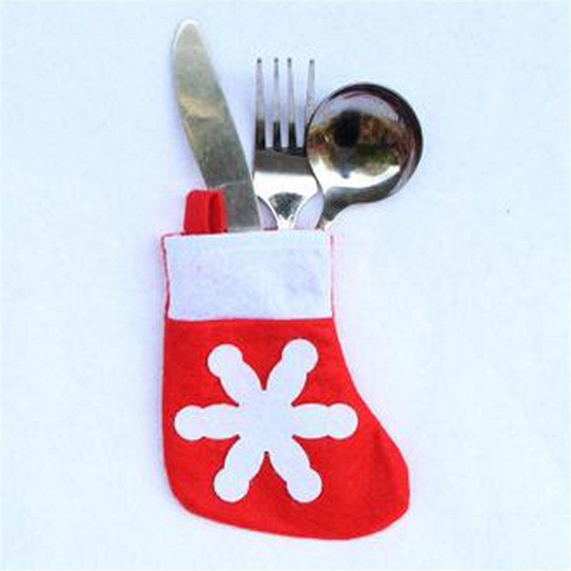 12pcs Snowflake Pattern Christmas Socks Utensils Cutlery Bags Table Decorations Forks Pockets Candy Bags