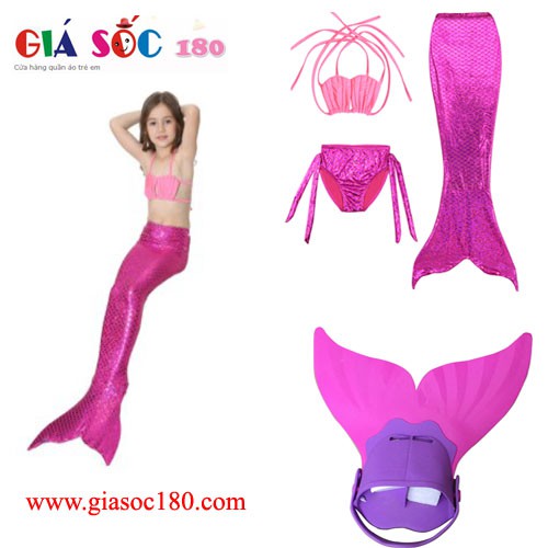 { set 3 món + giảm giá} Đồ bơi bé gái nàng tiên cá - bikini nàng tiên cá bé gái 3 món - đồ bơi nàng tiên gồm chân vịt