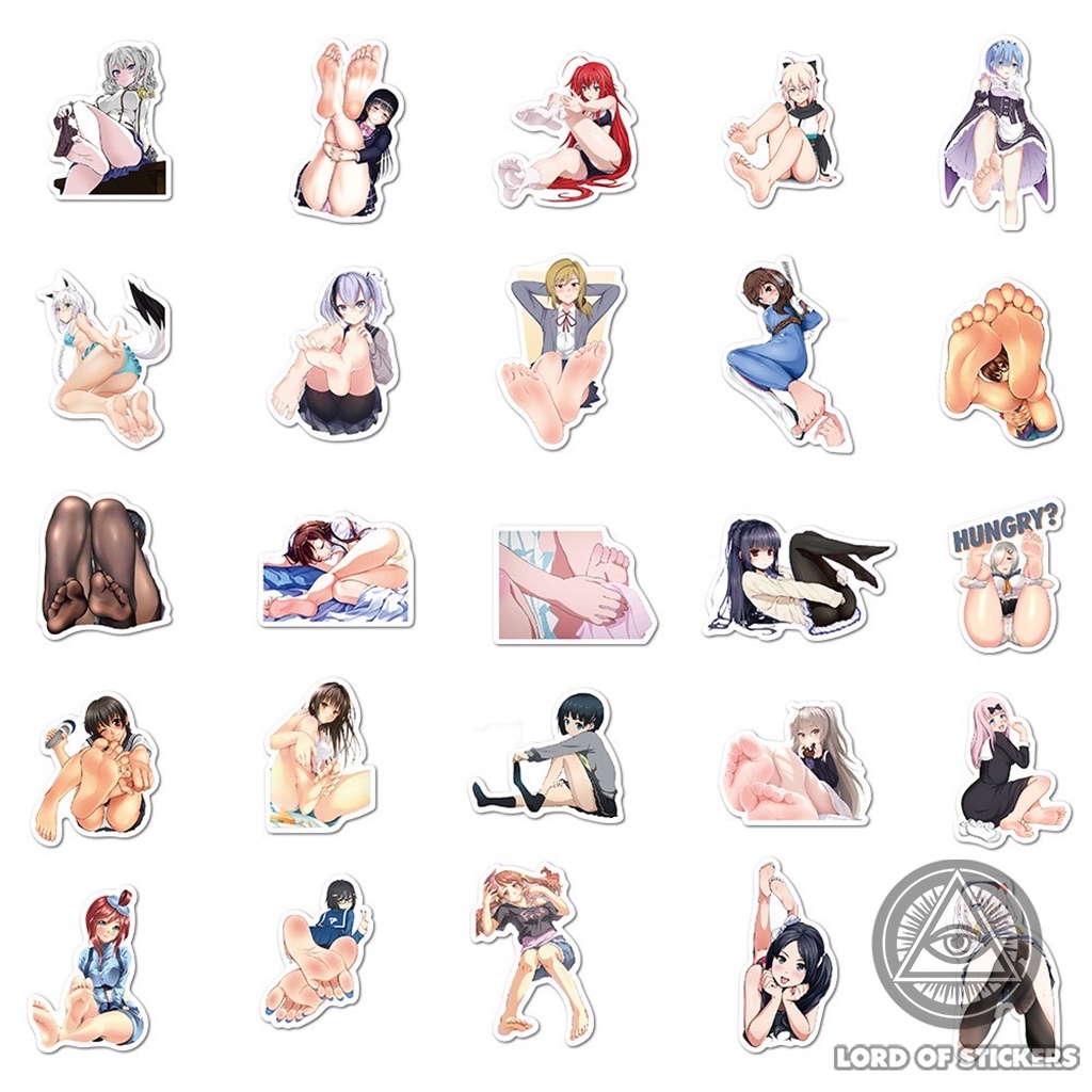 Set 50 Sticker Hình Cô Gái Anime Waifu Sexy Ecchi Hentai Dán Trang Trí Mũ Nón Bảo Hiểm, Laptop, Ván Trượt, Guitar, Sổ