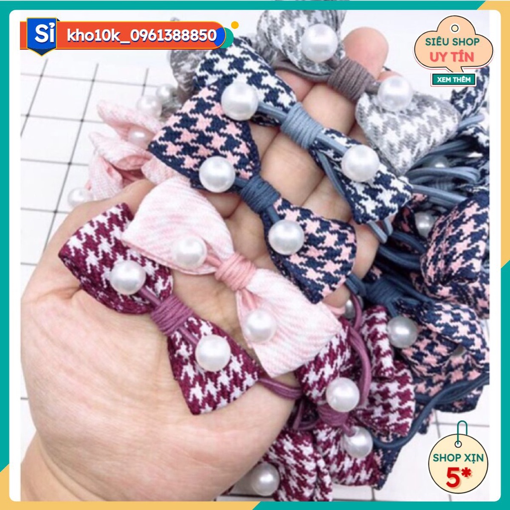 Sỉ 10 Dây buộc tóc nơ kẻ sọc – Chun Nơ cột tóc kẻ caro nhiều màu xinh xắn phong cách Hàn Quốc 45k