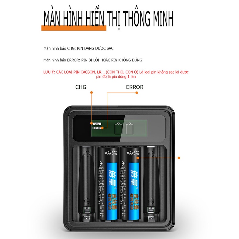 [DP-UKL575] Bộ sạc pin tiểu AA, AAA thông minh tự ngắt có màn hình LCD báo dung lượng chính hãng Doublepow