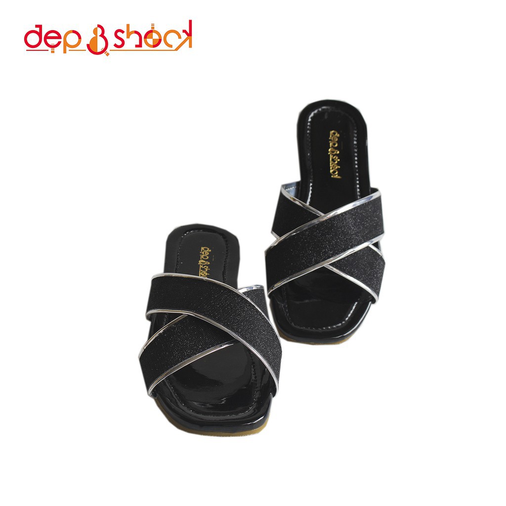 Dép nữ quai chéo kim tuyến đế bằng big size depvashock - 7036
