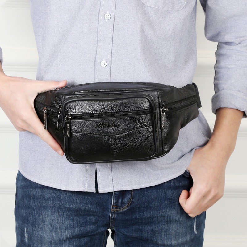 waist bag●Purse new men's multi-functional outdoor running exercise bike bag leather business cashier paid mobile phon