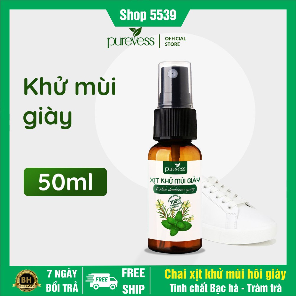 Chai xịt khử mùi giày 50ml tinh chất bạc hà the mát và tràm trà an toàn cho da - Shop 5539