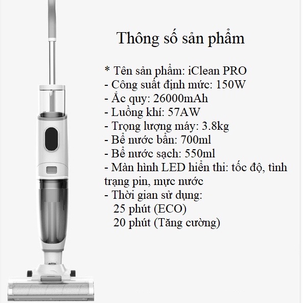 Airbot iClean PRO Máy hút khô ướt Máy hút nước bẩn Tự làm sạch Máy lau nhà Spin điện